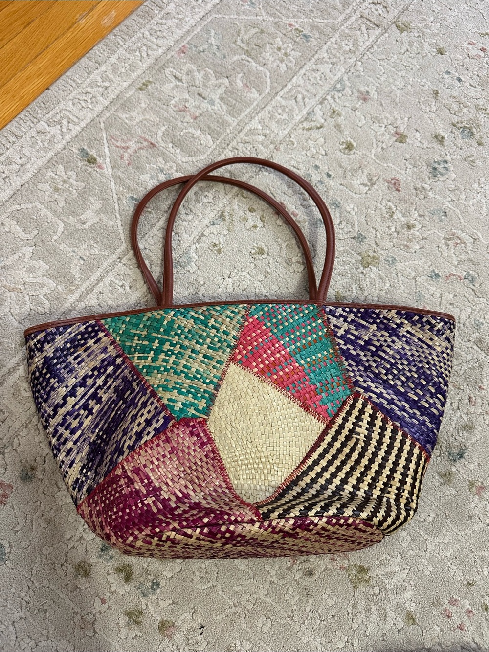 Colorblock Woven Straw Sholder Bag - Multicolor